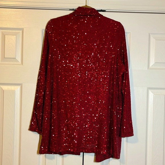 Belle by Kim Gravel Size Med Deep red Sequin Cardigan Like New Condition - Picture 4 of 5